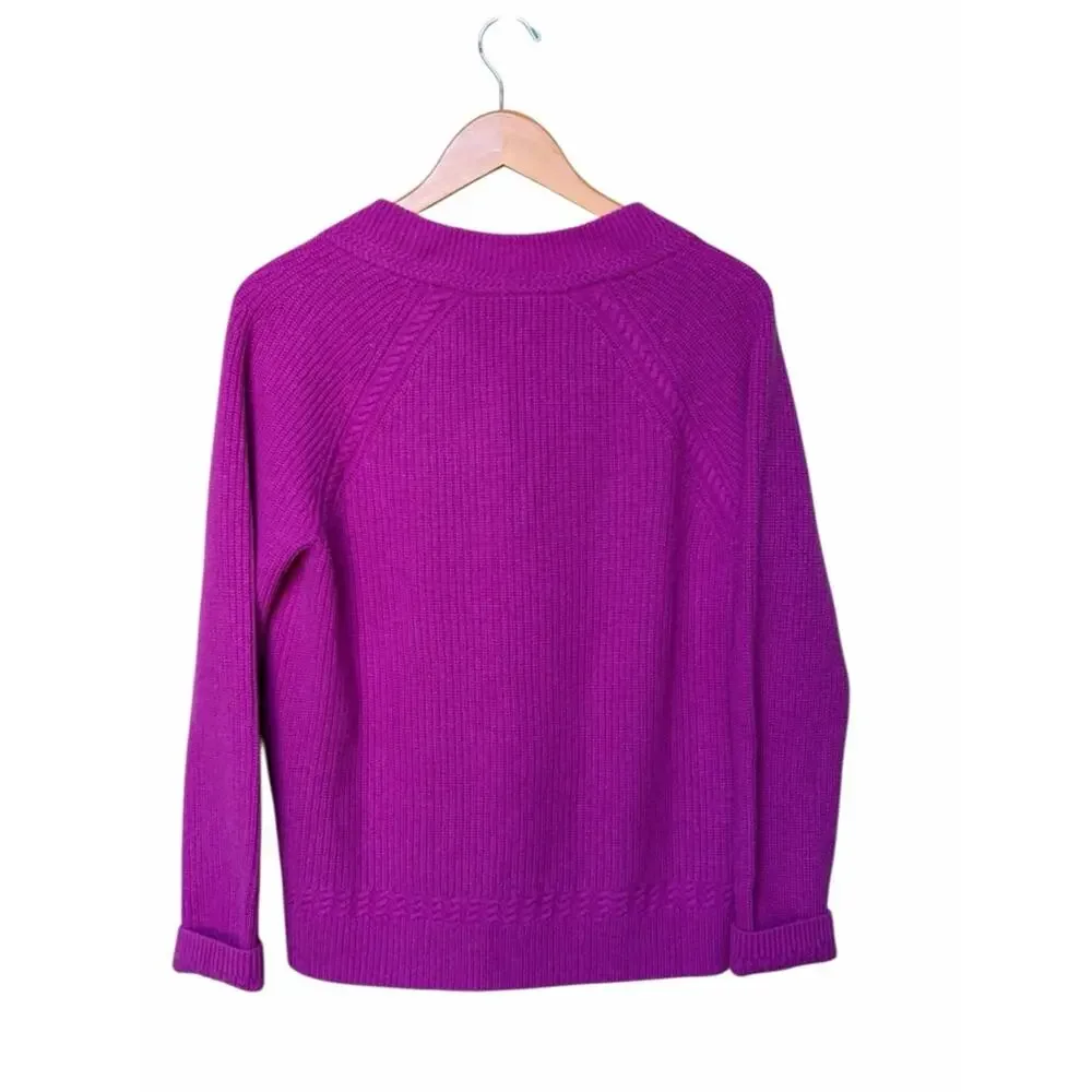 Talbots Cashmere Ribbed V-Neck Pullover Sweater Fuchsia Size Medium